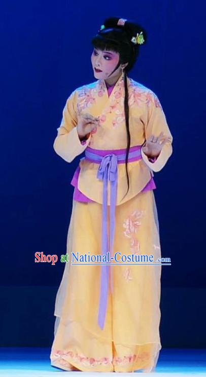 Chinese Shaoxing Opera Xiaodan Costumes and Hair Accessories Xiang Luo Ji Yue Opera Young Lady Garment Apparels