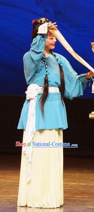 Chinese Shaoxing Opera Country Lady Dress Apparels Costumes and Headpieces He Wenxiu Yue Opera Servant Girl Young Lady Garment