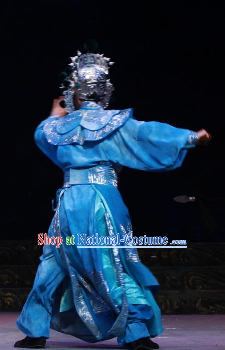 Chun Qiu Er Xu Chinese Peking Opera Young Male Garment Costumes and Headwear Beijing Opera Swordsman Apparels Takefu Zi Qi Clothing