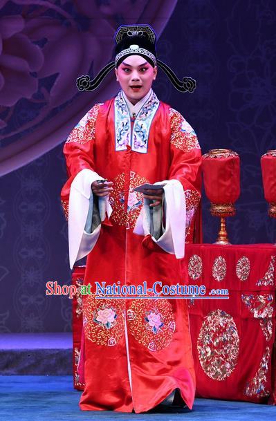 Love of Jade Hairpin Chinese Peking Opera Bridegroom Garment Costumes and Headwear Beijing Opera Scholar Zhao Qixian Apparels Young Male Clothing