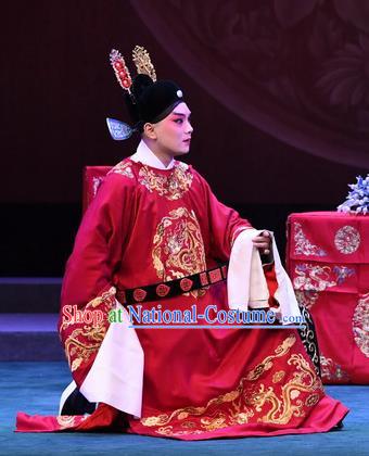 Love of Jade Hairpin Chinese Peking Opera Niche Zhao Qixian Garment Costumes and Headwear Beijing Opera Bridegroom Apparels Scholar Clothing