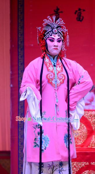 Chinese Ping Opera Actress Apparels Costumes and Headpieces Selling Miaolang Traditional Pingju Opera Rich Female Rosy Dress Garment