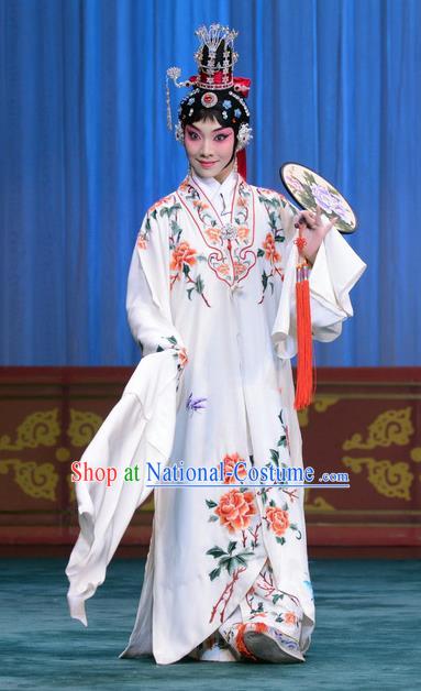 Chinese Beijing Opera Young Woman Apparels Costumes and Headdress Xie Yaohuan Traditional Peking Opera Hua Tan Dress Actress Garment