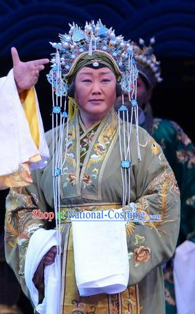 Chinese Ping Opera Noble Dame Apparels Costumes and Headpieces Da Song Zhong Yi Zhuan Traditional Pingju Opera Elderly Woman Dress Garment