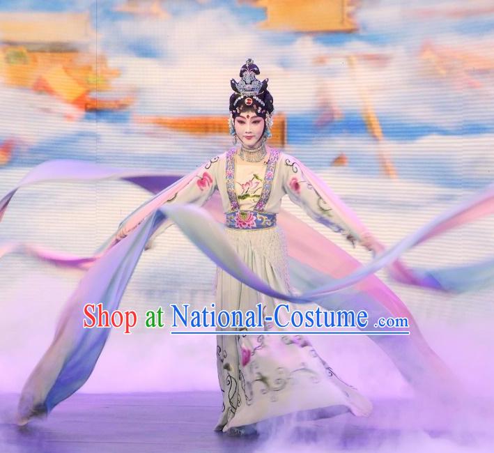 Chinese Beijing Opera Young Female Apparels Goddess Costumes and Headdress Petal Sprinkles From Heaven Traditional Peking Opera Hua Tan Dress Garment