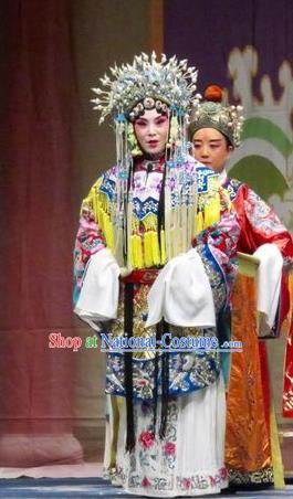 Chinese Ping Opera Qin Xianglian Princess Apparels Costumes and Headdress Traditional Pingju Opera Hua Tan Dress Diva Garment