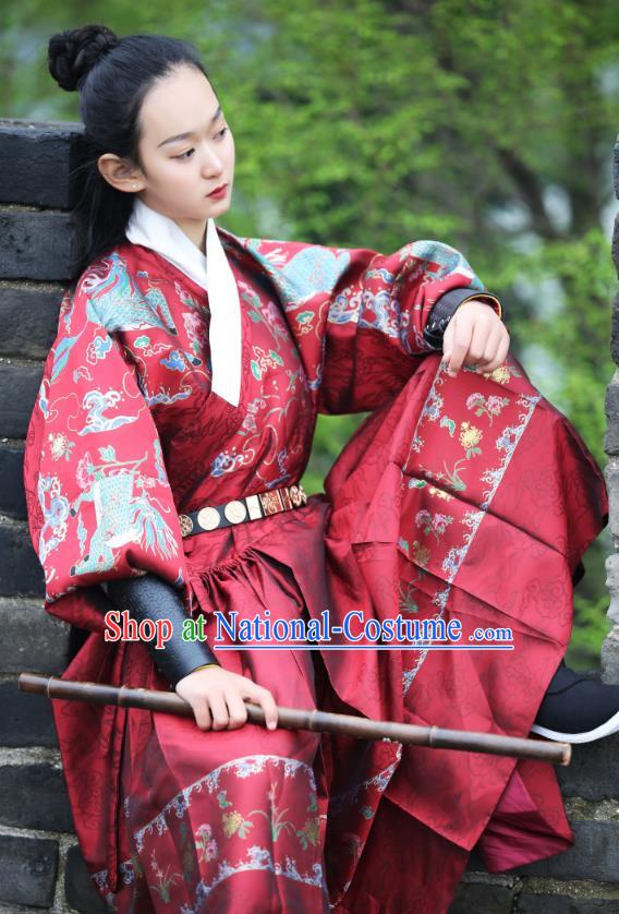 Chinese Traditional Ming Dynasty Female Swordsman Historical Costumes Ancient Blades Hanfu Imperial Guard Kylin Clothing for Women