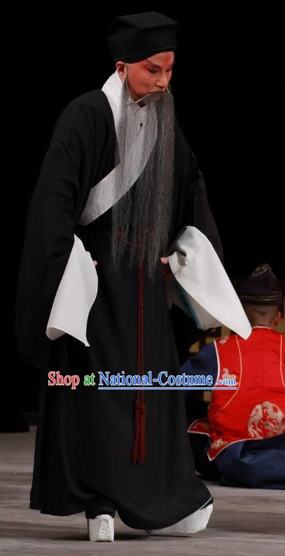 Chun Qiu Pavilion Chinese Peking Opera Laosheng Garment Costumes and Headwear Beijing Opera Elderly Servant Black Apparels Clothing