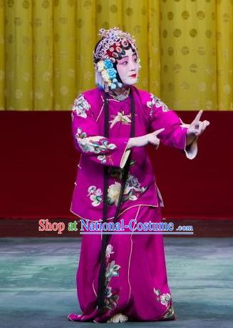 Chinese Beijing Opera Female Apparels Chun Gui Meng Costumes and Headpieces Traditional Peking Opera Young Woman Purple Dress Garment