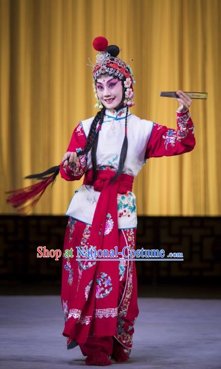 Chinese Beijing Opera Miadservant Apparels Yang Paifeng Costumes and Headpieces Traditional Peking Opera Martial Female Dress Swordswoman Garment