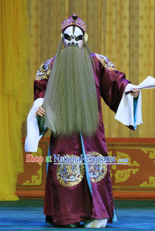 Mu Hu Guan Chinese Peking Opera Elderly Male Garment Costumes and Headwear Beijing Opera Painted Role Apparels Jing Gao Wang Clothing