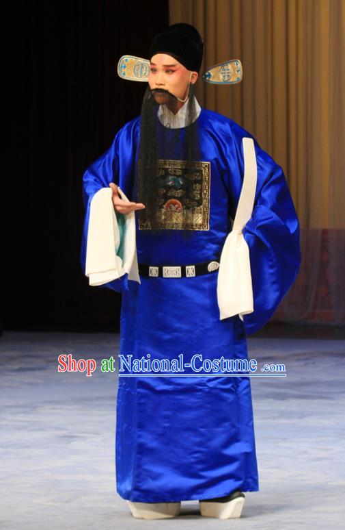 Qing Guan Ce Chinese Peking Opera Laosheng Garment Costumes and Headwear Beijing Opera Apparels Official Kou Zhun Clothing