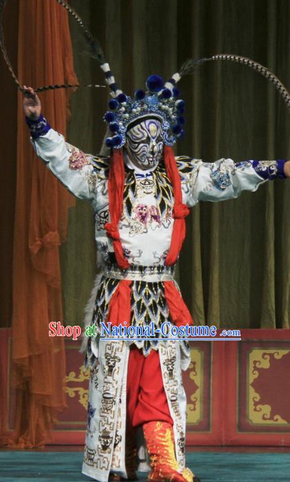 Ju Da Gang Chinese Peking Opera Takefu Garment Costumes and Headwear Beijing Opera Swordsman Apparels Martial Male Soldier Clothing