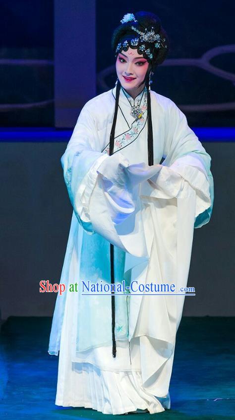 Chinese Beijing Opera Diva Nie Xiaoqian Apparels Lan Ruo Wu Geng Costumes and Headdress Traditional Peking Opera Hua Tan Dress Actress Garment