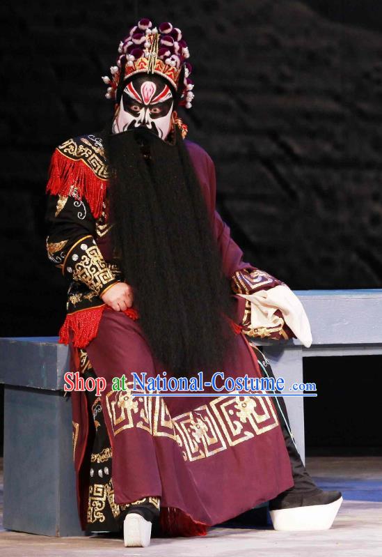 Feng Yu Xing Huang Qi Chinese Peking Opera Wusheng Song Jiang Garment Costumes and Headwear Beijing Opera Painted Face Apparels Hero Li Kui Clothing