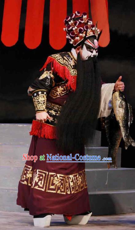 Feng Yu Xing Huang Qi Chinese Peking Opera Wusheng Song Jiang Garment Costumes and Headwear Beijing Opera Painted Face Apparels Hero Li Kui Clothing