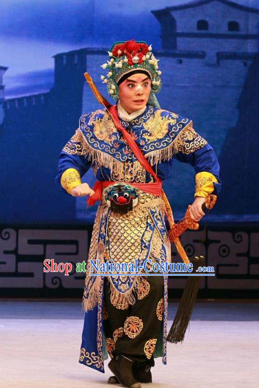 Nan Jie Guan Chinese Peking Opera Wusheng Garment Costumes and Headwear Beijing Opera Soldier He Yanxi Apparels Armor Clothing