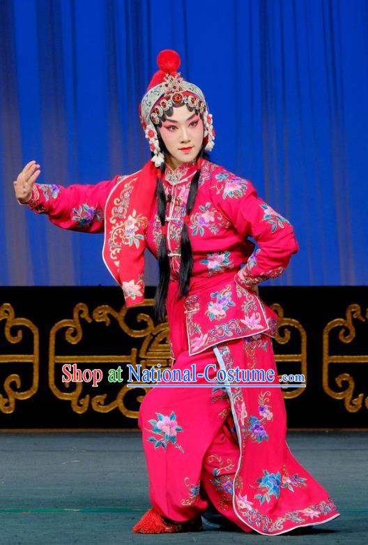 Chinese Beijing Opera Female Swordsman Apparels Gai Rong Zhan Fu Costumes and Headdress Traditional Peking Opera Martial Girl Dress Heroine Wan Xiangyou Garment