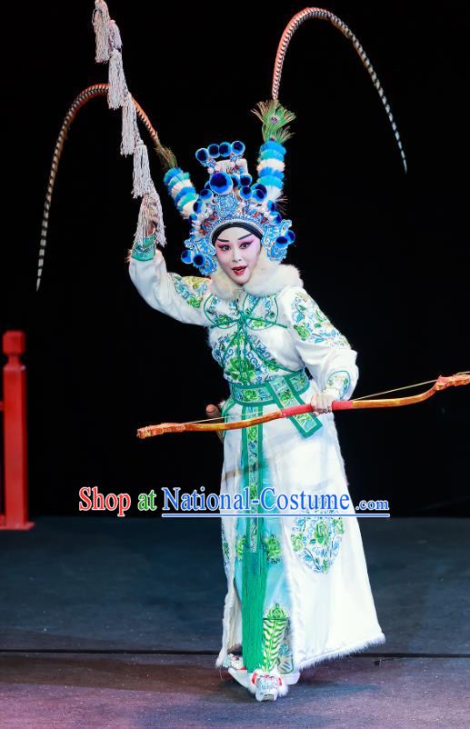 Chinese Beijing Opera Female Swordsman Apparels Chun Ri Yan Costumes and Headdress Traditional Peking Opera Martial Woman Dress Princess Yi Lan Garment