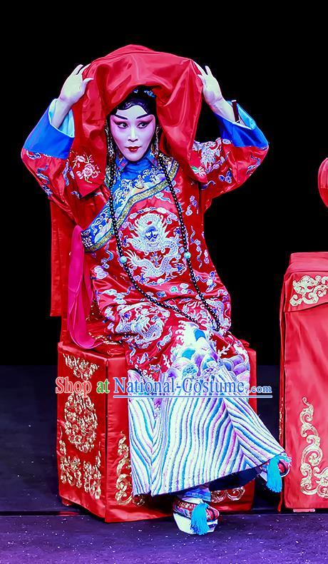 Chinese Beijing Opera Bride Apparels Chun Ri Yan Costumes and Headdress Traditional Peking Opera Princess Yi Lan Dress Hua Tan Wedding Garment