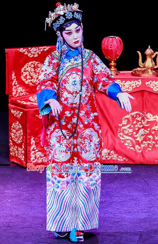 Chinese Beijing Opera Bride Apparels Chun Ri Yan Costumes and Headdress Traditional Peking Opera Princess Yi Lan Dress Hua Tan Wedding Garment