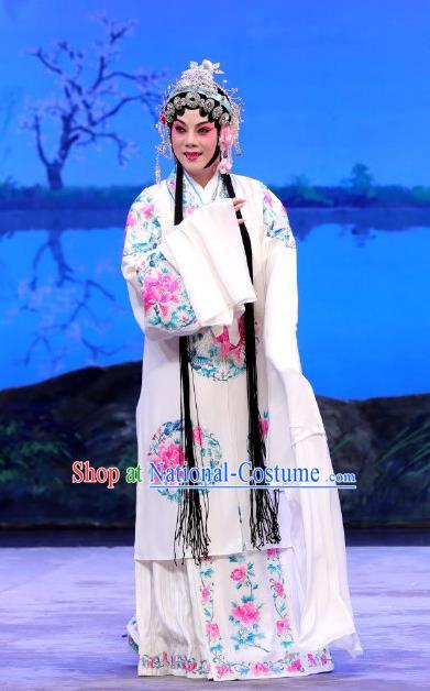 Chinese Beijing Opera Diva Bai Suzhen Apparels You Hu Costumes and Headdress Traditional Peking Opera Hua Tan Dress Young Female White Garment