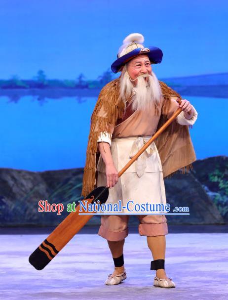 You Hu Chinese Peking Opera Elderly Male Garment Costumes and Headwear Beijing Opera Old Boatman Apparels Clothing