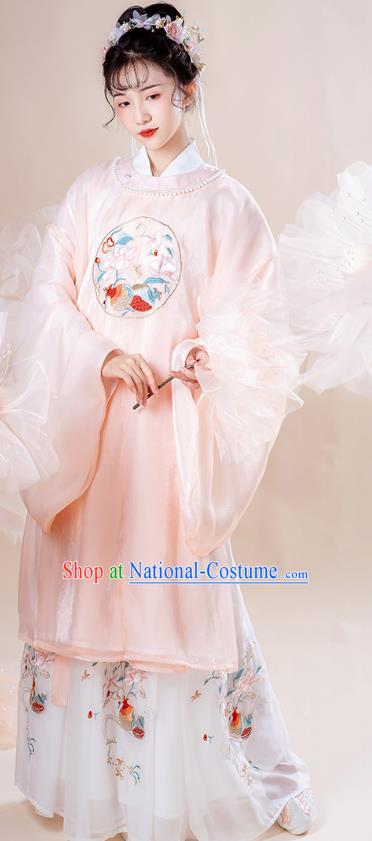 Chinese Traditional Ming Dynasty Noble Lady Historical Costumes Ancient Court Princess Embroidered Hanfu Dress Garment