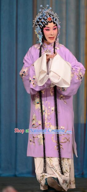 Chinese Beijing Opera Huadan Garment Snow in June Costumes and Hair Accessories Traditional Peking Opera Actress Purple Dress Distress Maiden Apparels