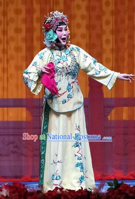 Chinese Beijing Opera Young Female Garment Jie Mei Yi Jia Costumes and Hair Accessories Traditional Peking Opera Actress Dress Elder Sister Zhang Suhua Apparels