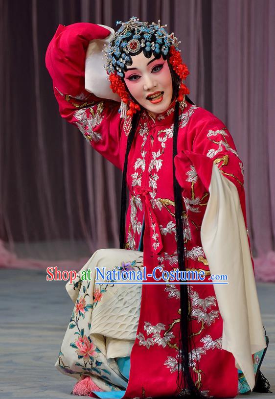 Chinese Beijing Opera Bride Wedding Garment Actress Costumes and Hair Accessories Traditional Peking Opera Hua Tan Zhang Yuzhen Red Dress Apparels