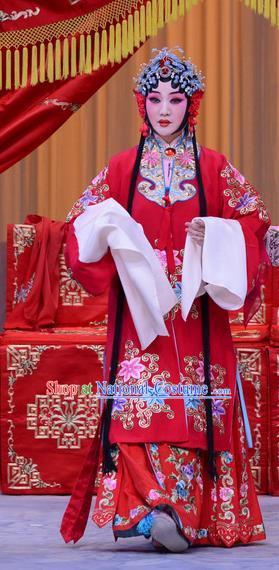 Chinese Beijing Opera Huadan Garment Costumes and Hair Accessories The Jade Hairpin Traditional Peking Opera Bride Wedding Dress Zhang Yuzhen Apparels