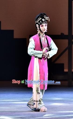 Chinese Beijing Opera Xiaodan Garment Ming City Wall Costumes and Hair Accessories Traditional Peking Opera Servant Girl Dress Young Lady Apparels