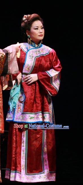 Chinese Beijing Opera Rich Dame Garment Costumes and Hair Accessories Traditional Peking Opera The Golden Cangue Dowager Dress Elderly Female Apparels