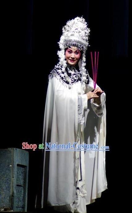 Chinese Beijing Opera Young Female Garment Consort Bai Jie Costumes and Hair Accessories Traditional Peking Opera Empress White Dress Apparels