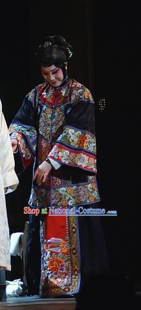 Chinese Beijing Opera Dowager Garment Costumes and Hair Accessories Traditional Peking Opera The Golden Cangue Mistress Cao Qiqiao Dress Rich Dame Apparels