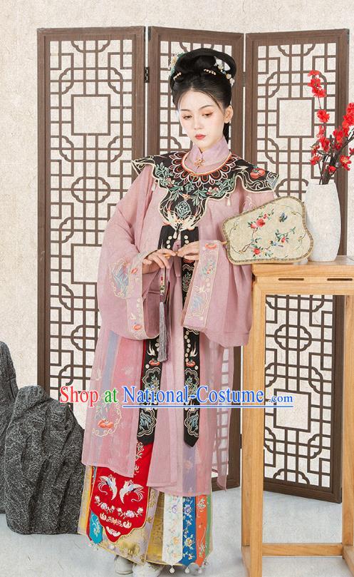 Chinese Traditional Ming Dynasty Noble Female Historical Costumes Ancient Patrician Lady Hanfu Dress Embroidered Garment Complete Set