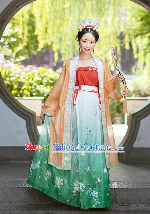 Chinese Traditional Song Dynasty Young Female Historical Costumes Ancient Imperial Concubine Embroidered Garment Hanfu Dress for Women