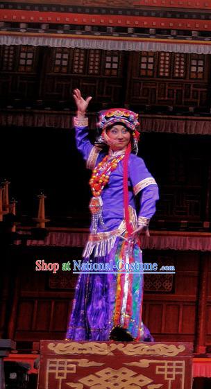 Chinese Sichuan Opera Actress Costumes and Hair Accessories Chen Ai Luo Ding Traditional Peking Opera Tibetan Female Purple Dress Countess Apparels