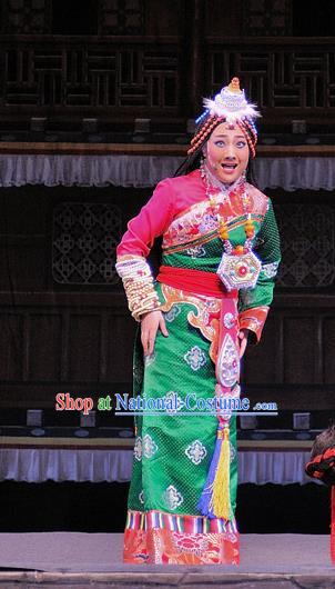 Chinese Sichuan Opera Diva Costumes and Hair Accessories Chen Ai Luo Ding Traditional Peking Opera Tibetan Female Dress Actress Ta Na Apparels