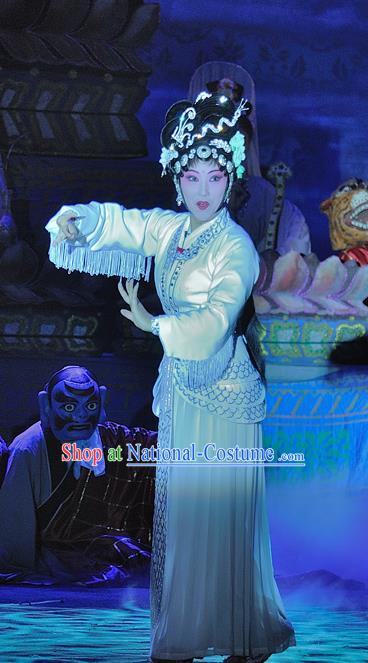 Chinese Sichuan Opera The Legend of White Snake Martial Female Garment Costumes and Hair Accessories Traditional Peking Opera Hua Tan Dress Actress Bai Suzhen Apparels