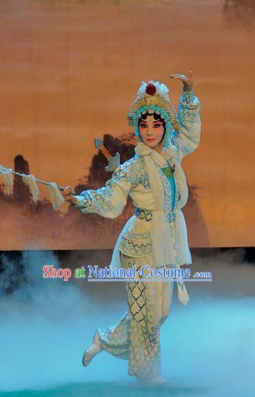 Chinese Sichuan Opera The Legend of White Snake Martial Female Garment Costumes and Hair Accessories Traditional Peking Opera Swordswoman Bai Suzhen Dress Apparels