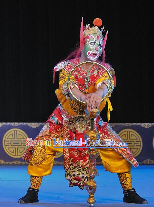 The Legend of White Snake Chinese Sichuan Opera Martial Male Apparels Costumes and Headpieces Peking Opera Wusheng Garment Soldier Red Clothing