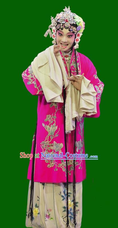 Chinese Sichuan Opera Actress Bai Suzhen The Legend of White Snake Bai Suzhen Garment Costumes and Hair Accessories Traditional Peking Opera Diva Rosy Dress Apparels