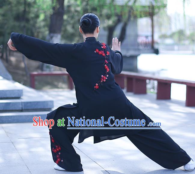 Chinese Traditional Tai Chi Competition Black Costume Professional Tai Ji Training Outfits Top Grade Martial Arts Uniform for Women