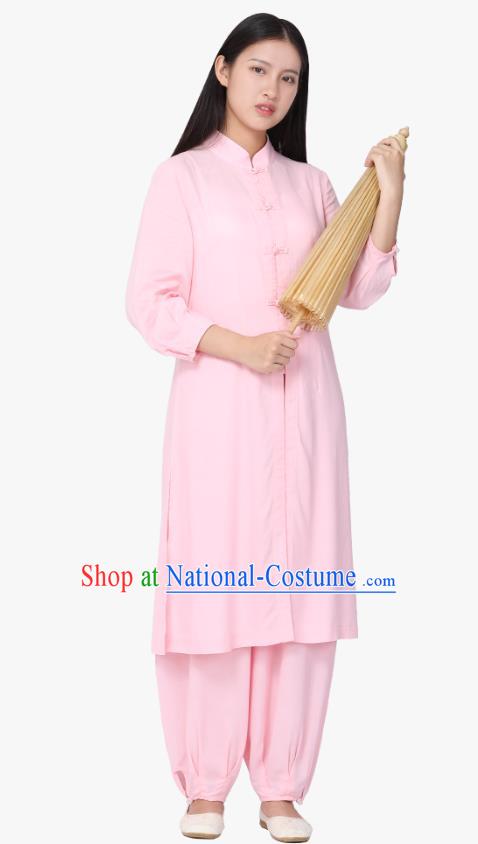 Chinese Traditional Meditation Costume Top Grade Tai Ji Uniforms Professional Tang Suit Pink Zen Outfits for Women