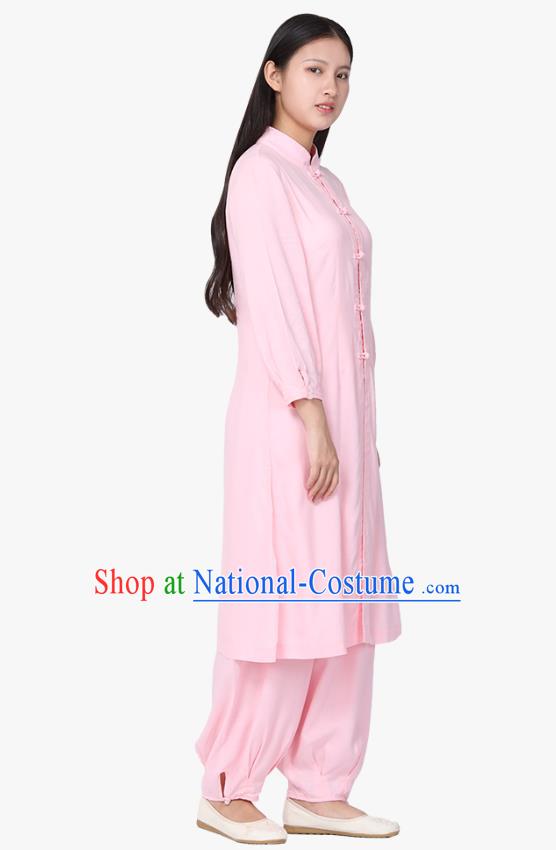 Chinese Traditional Meditation Costume Top Grade Tai Ji Uniforms Professional Tang Suit Pink Zen Outfits for Women