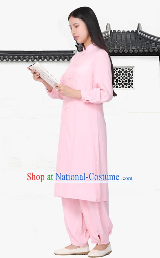 Chinese Traditional Meditation Costume Top Grade Tai Ji Uniforms Professional Tang Suit Pink Zen Outfits for Women