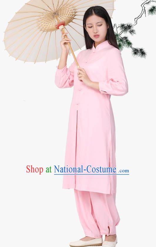 Chinese Traditional Meditation Costume Top Grade Tai Ji Uniforms Professional Tang Suit Pink Zen Outfits for Women