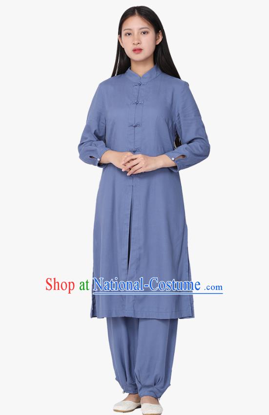 Chinese Traditional Meditation Costume Top Grade Tai Ji Uniforms Professional Tang Suit Blue Zen Outfits for Women